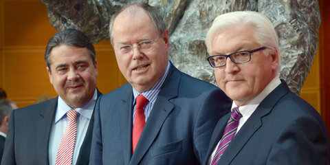 Gabriel, Steinbrück und Steinmeier auf Pressekonferenz