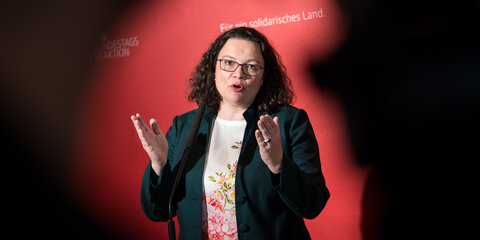 Andrea Nahles beim Pressestatement