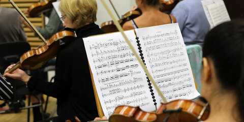 Musiker der Norddeutschen Philharmonie proben im Haus der Musik.