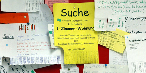 schwarzes Brett mit Wohnungsgesuchen 