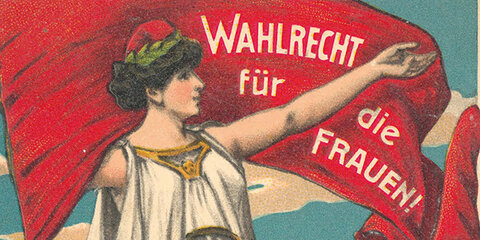 historistisches Wahlplakat der SPD zum Frauenwahlrecht