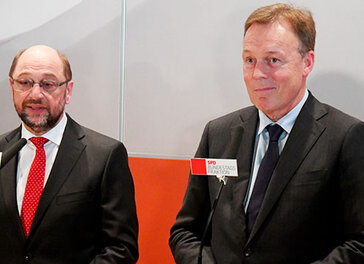 Thomas Oppermann und Martin Schulz beim Pressestatement