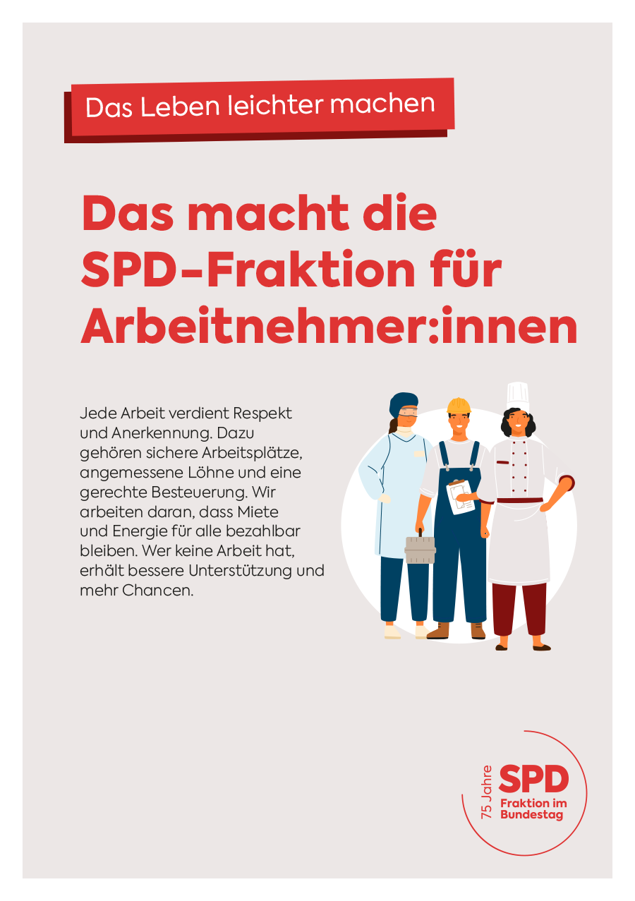 Flyer „Das macht die SPD-Fraktion für Arbeitnehmer:innen"